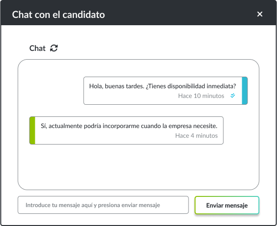 Funcionalidad chat con el candidato