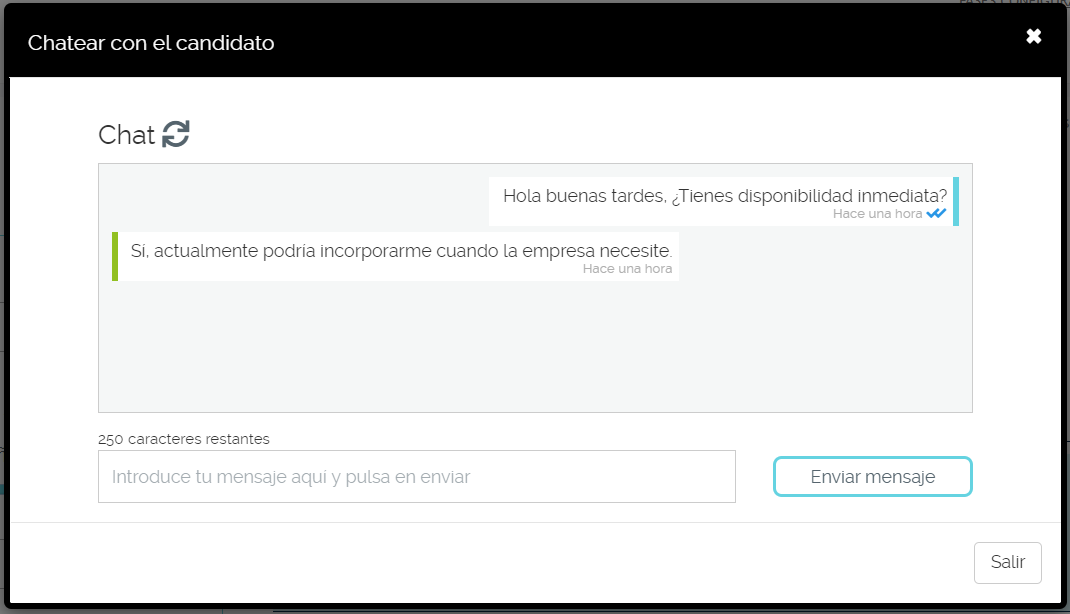 Chat con el candidato