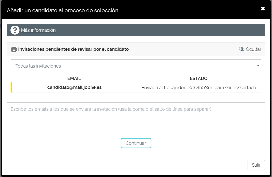 Invitar candidato a un proceso de selección privado