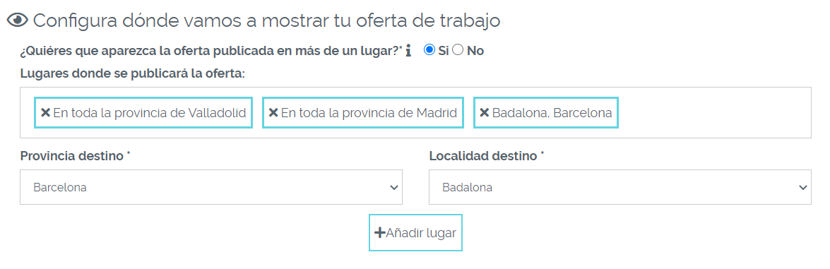 Oferta publicada en múltiples lugares