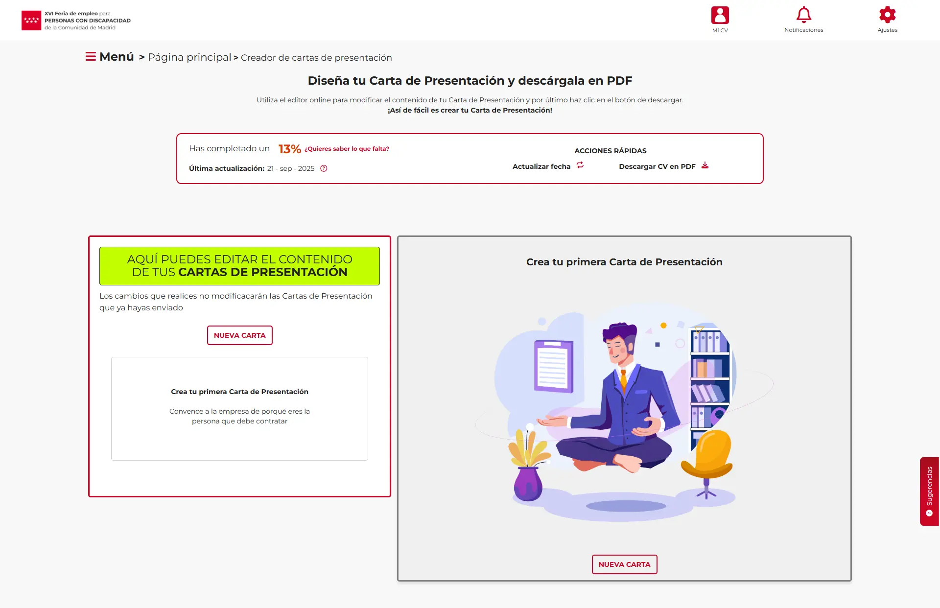 Carta de presentación — Feria de Empleo y Discapacidad Madrid
